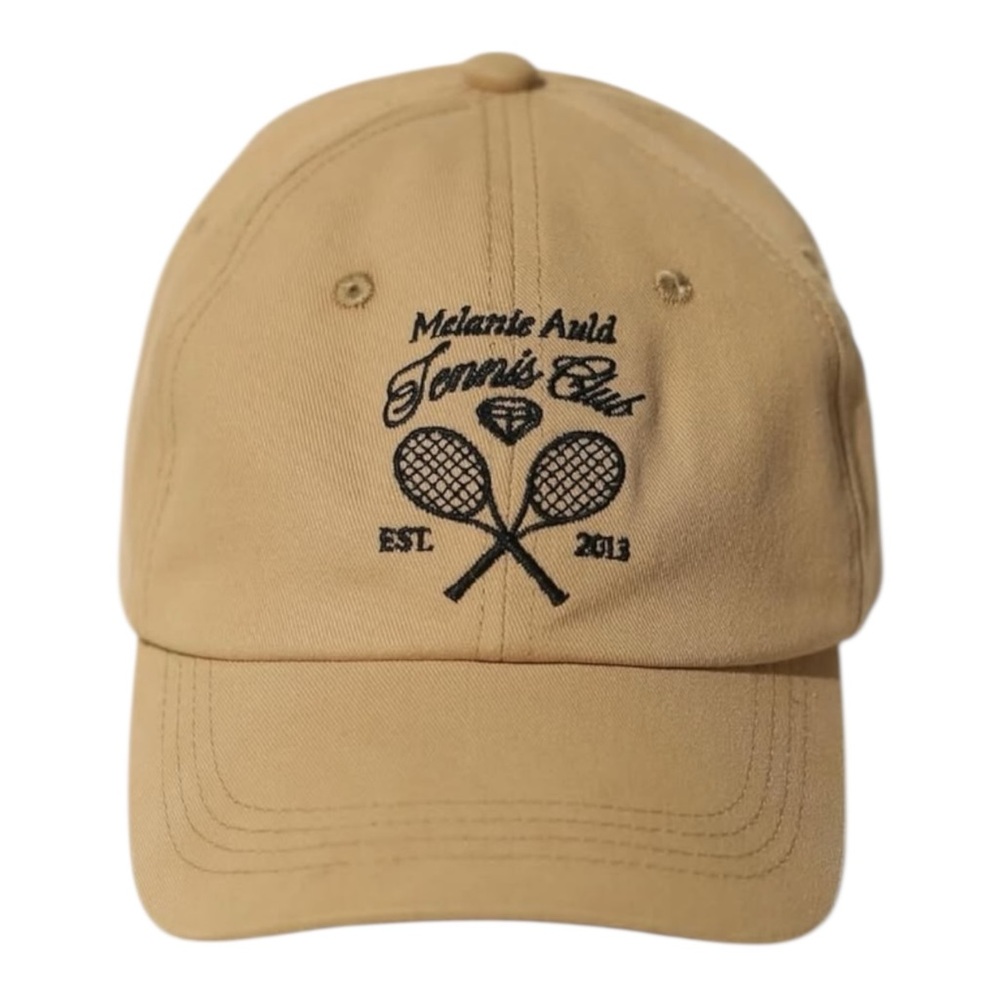 Melanie Auld Tennis Club Embroidered Cotton Baseball Cap Tan Adjustable Strap
